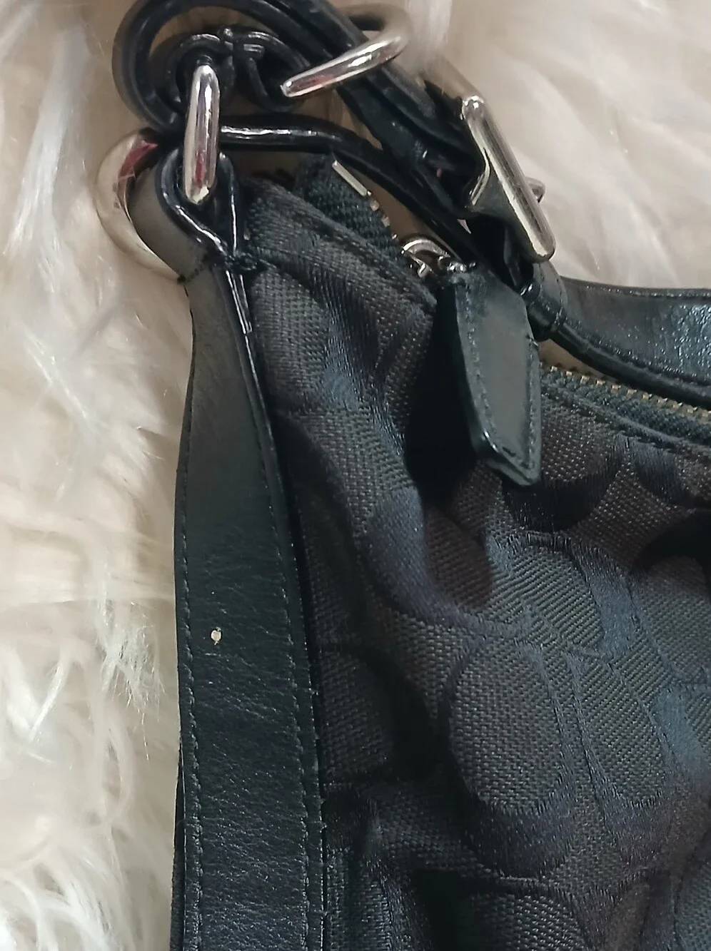 Coach Black Signature Canvas Shoulder Bag with Front Turnlock Pocket